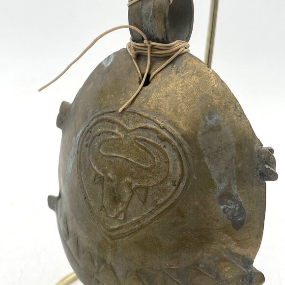 African Buffalo Brass Tribal Pendant Bull Design Cow Bell & Patina Finish - Picture 2 of 5